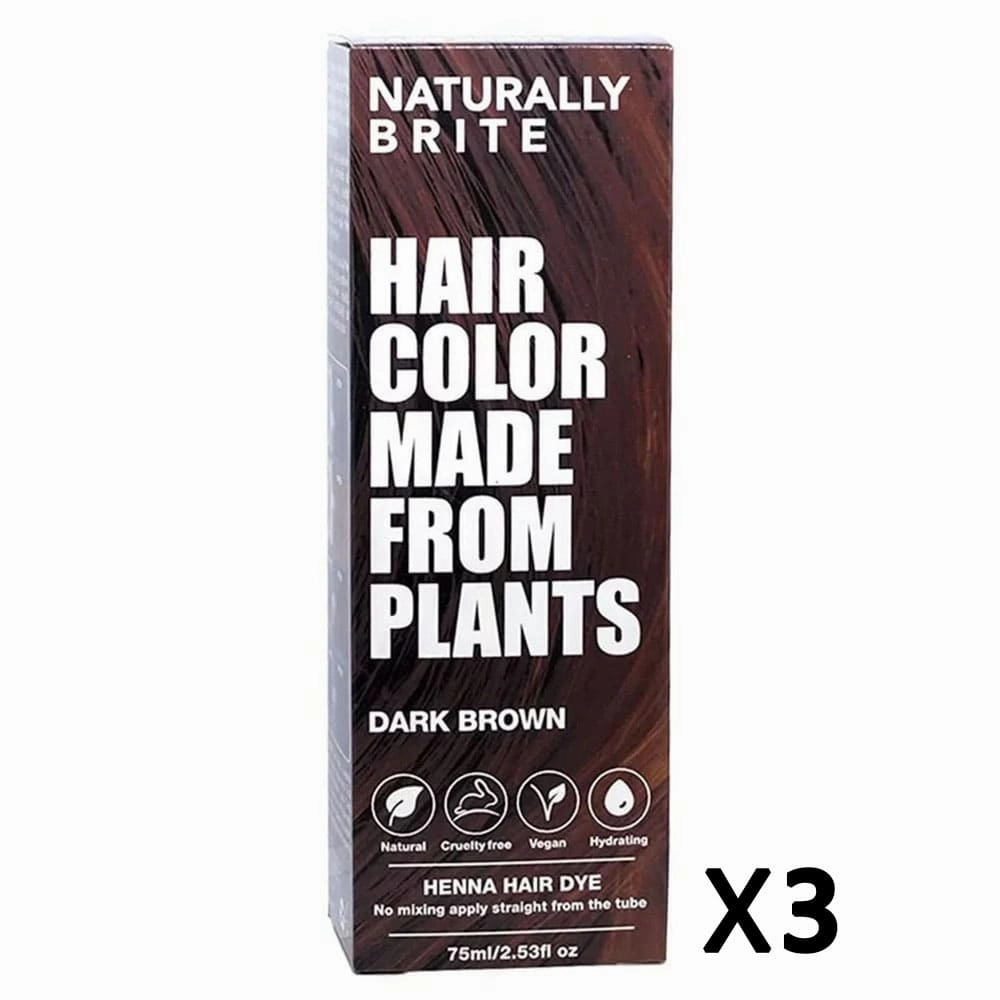 3x Naturally Brite Henna Hair Dye Dark Brown 75ml