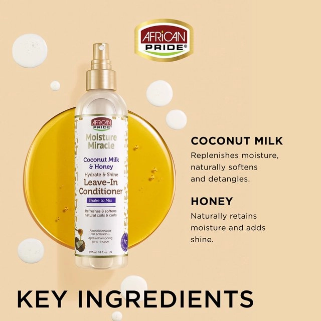 African Pride Moisture Miracle Coconut Milk and Honey Hydrate & Shine Leave- In Conditioner - 8 oz
