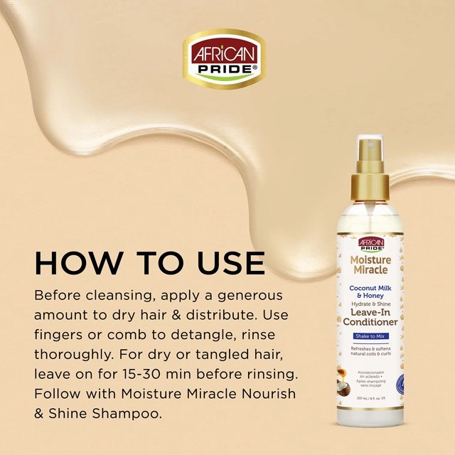 African Pride Moisture Miracle Coconut Milk and Honey Hydrate & Shine Leave- In Conditioner - 8 oz