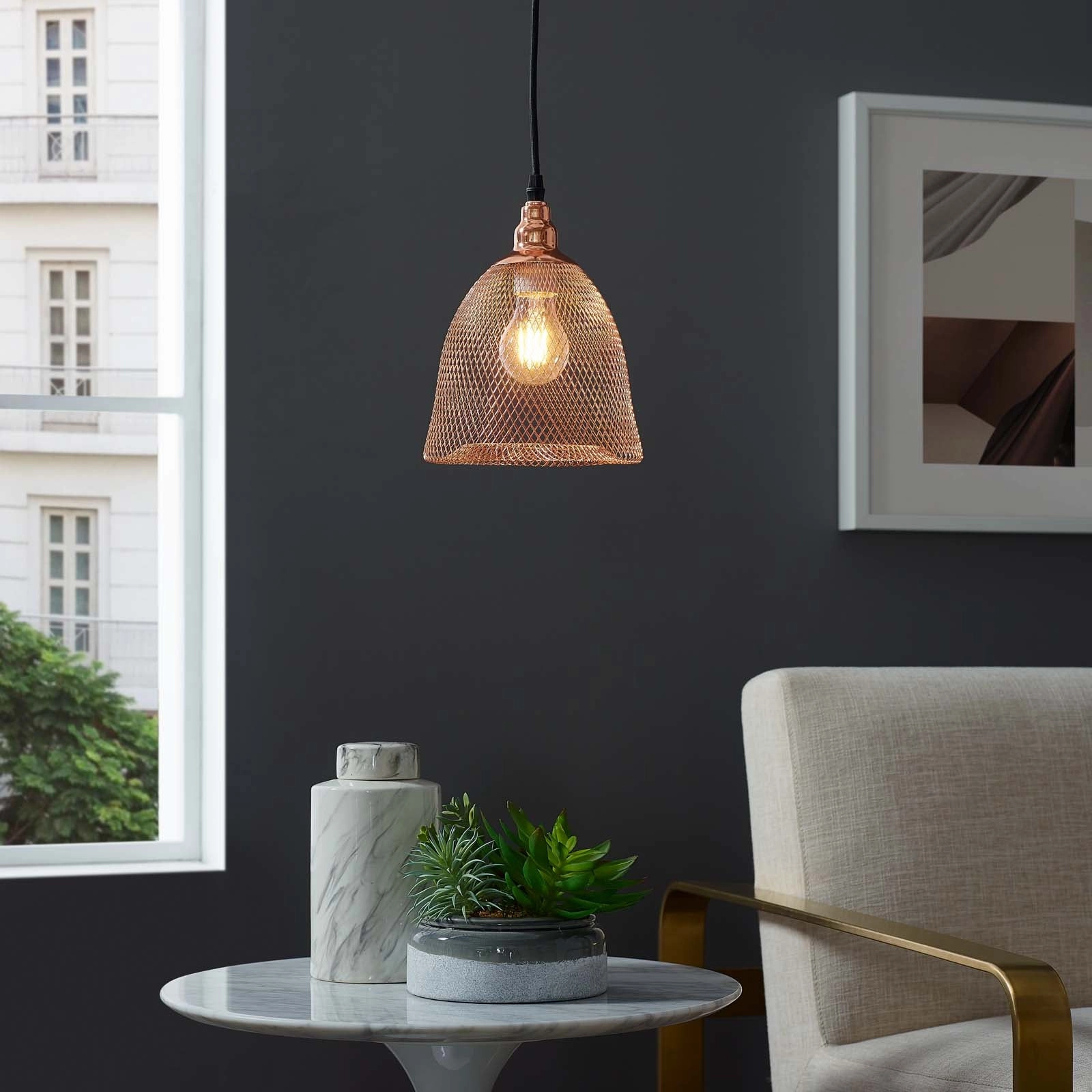 Glimmer Bell-Shaped Rose Gold Pendant Ligh by Modway