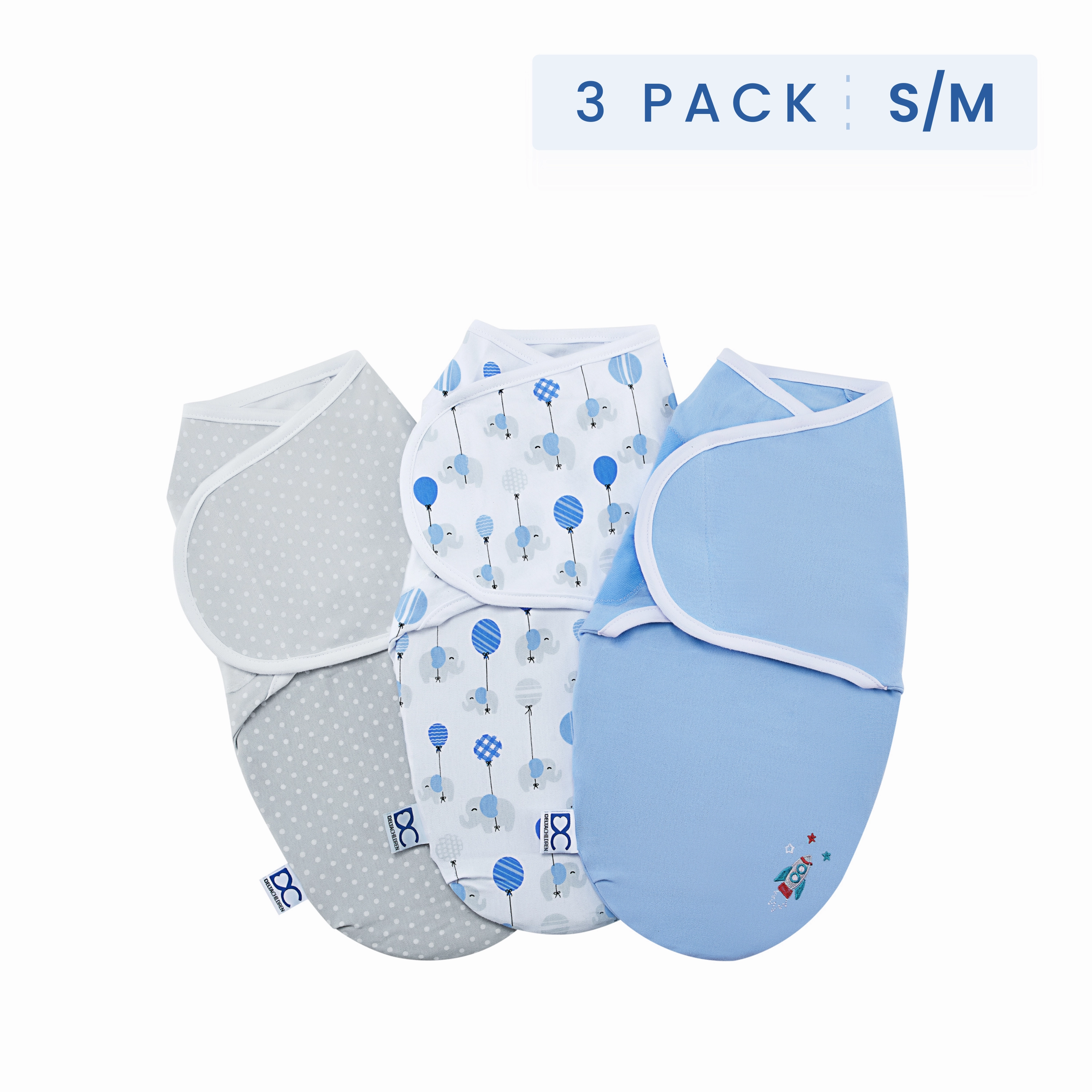 Little Lambs Adjustable Swaddle Wrap - Size Small/Medium, Fits Babies 0-3 Months/7-14 lbs., 3-Pack