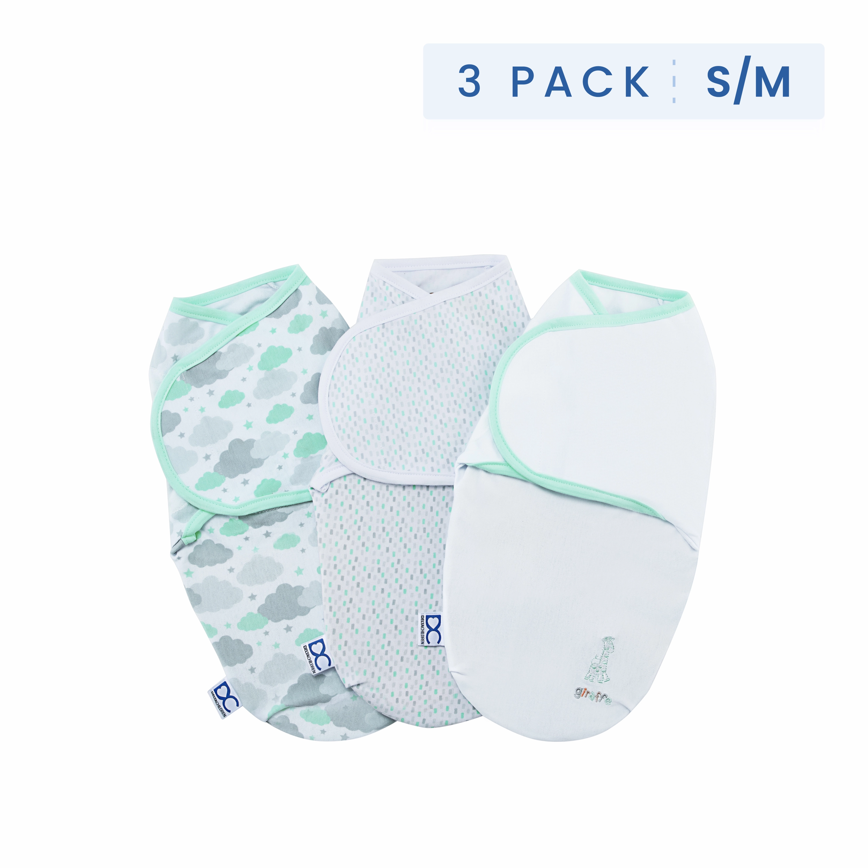 Little Lambs Adjustable Swaddle Wrap - Size Small/Medium, Fits Babies 0-3 Months/7-14 lbs., 3-Pack