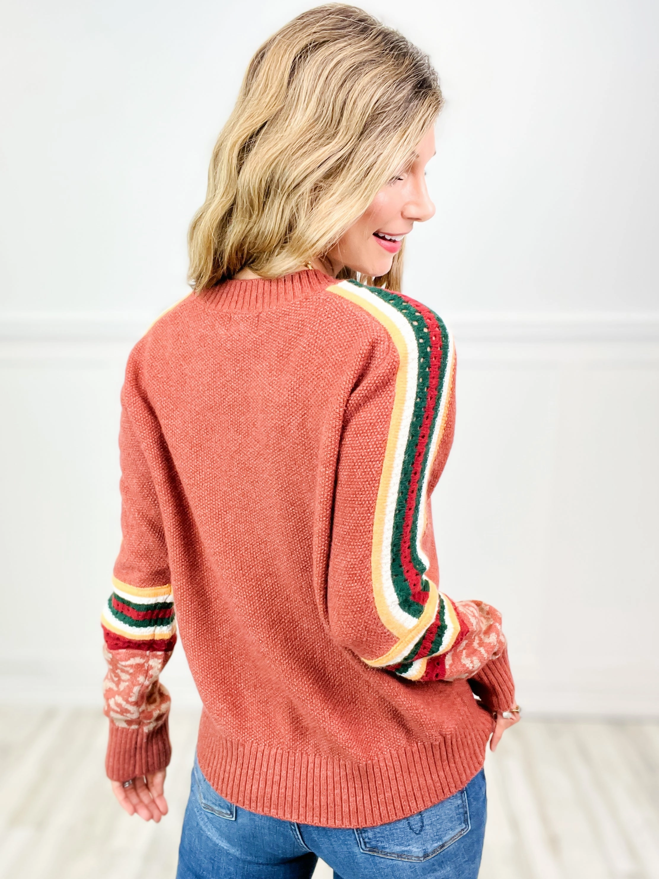 Multi Color Stripe Leopard Cuffs Sweater Top
