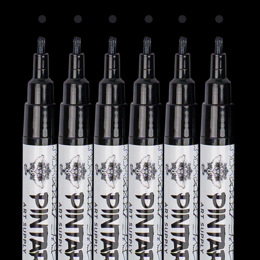 Pintar Acrylic Paint Markers Set - Fine Tip 1mm, Black, 6 Pack
