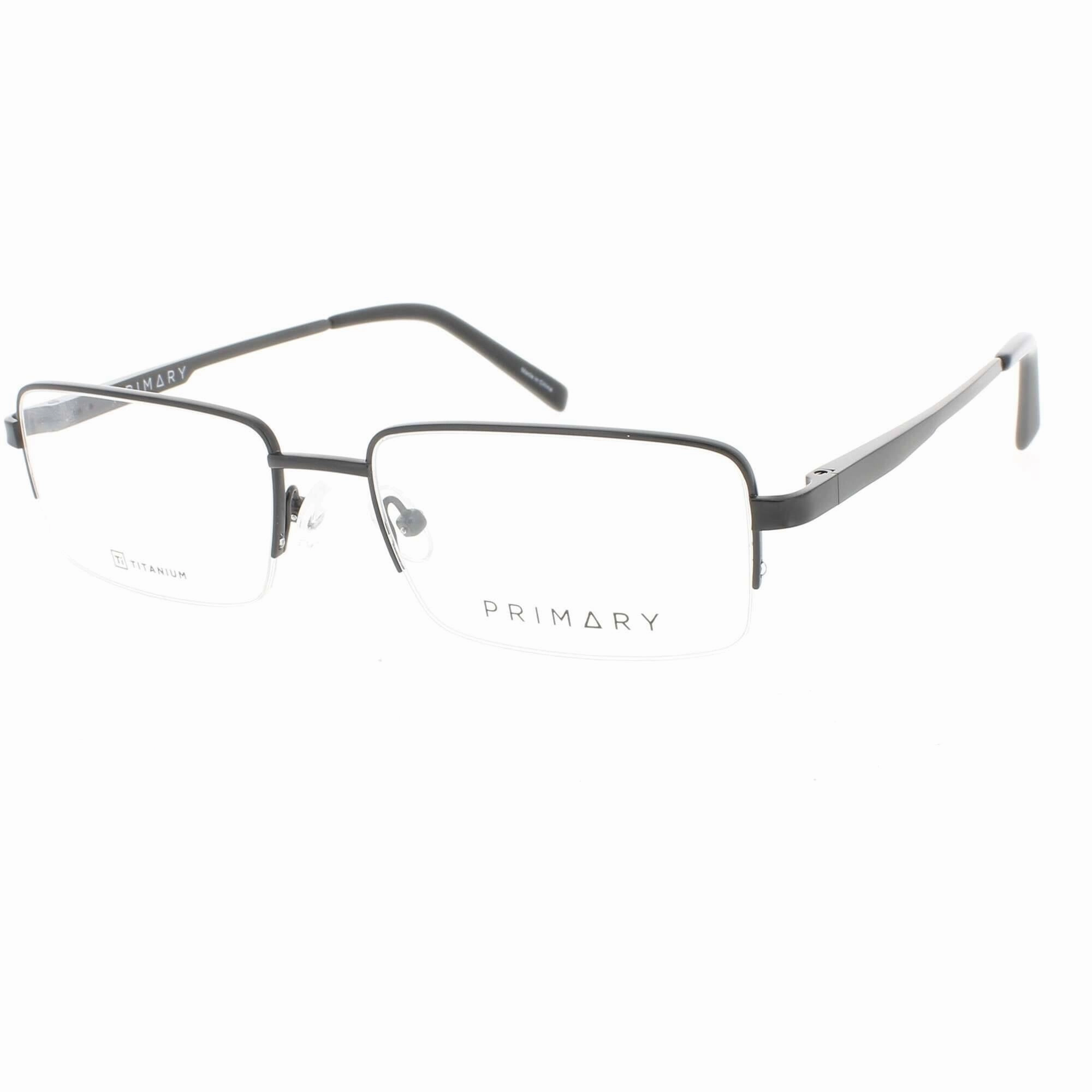 Primary Men's Eyeglasses - Demo Lens Rectangular Half Rim Frame | Pt104 Matte Black