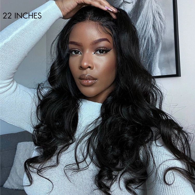 Super Easy Natural Black Body Wave 4x4 Closure Lace Glueless Mid Part Long Wig 100% Human Hair  - US Only