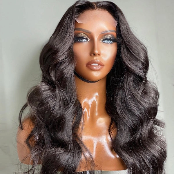Super Easy Natural Black Body Wave 4x4 Closure Lace Glueless Mid Part Long Wig 100% Human Hair  - US Only