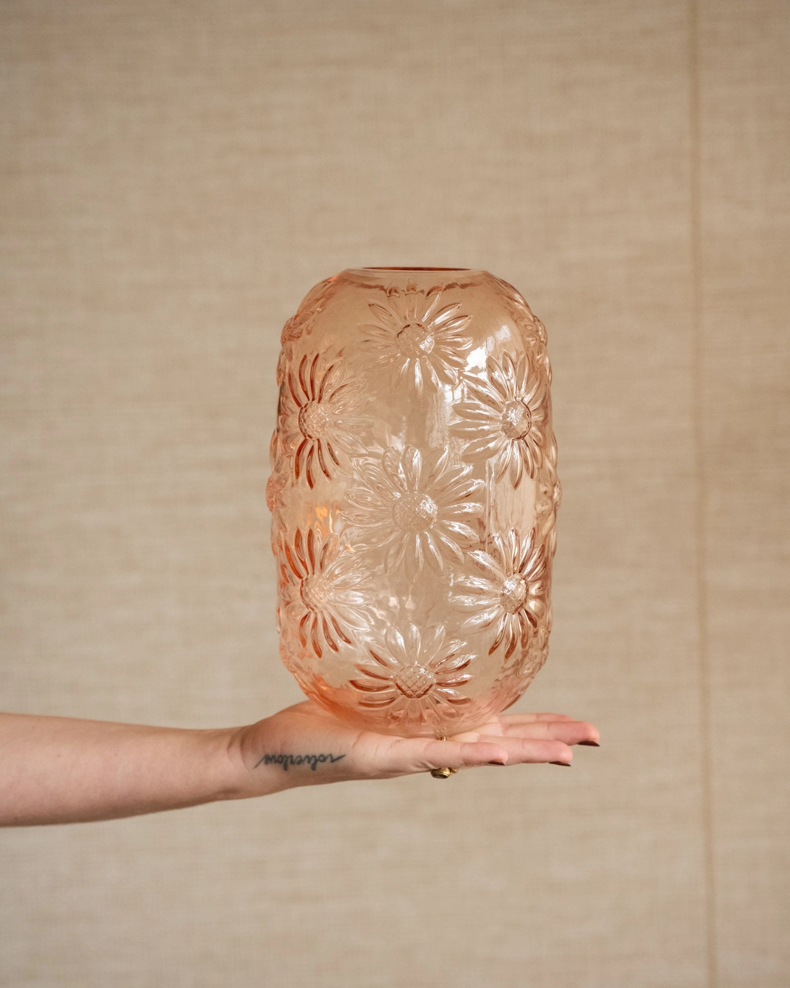 Vase Pink Flowers Glass