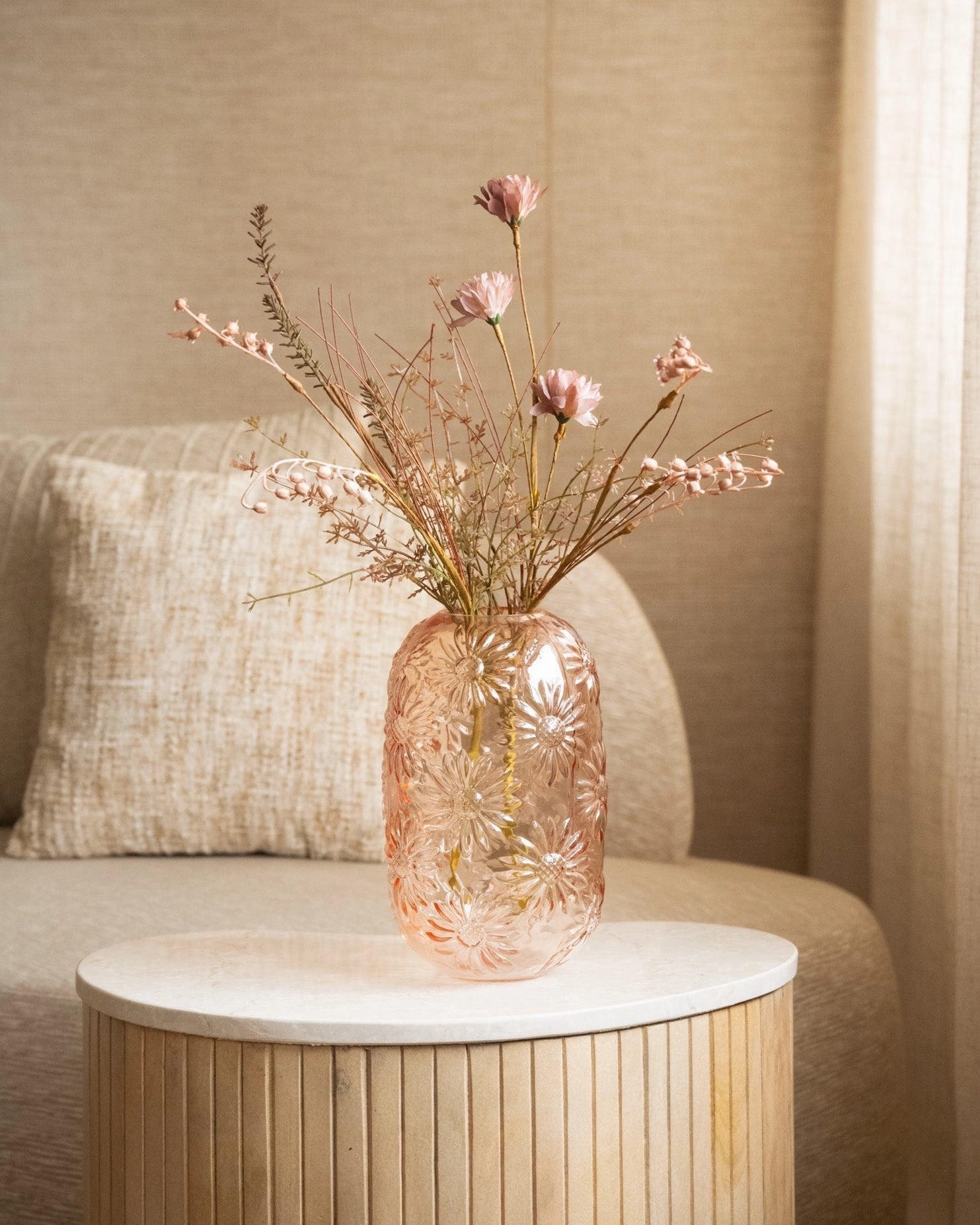 Vase Pink Flowers Glass